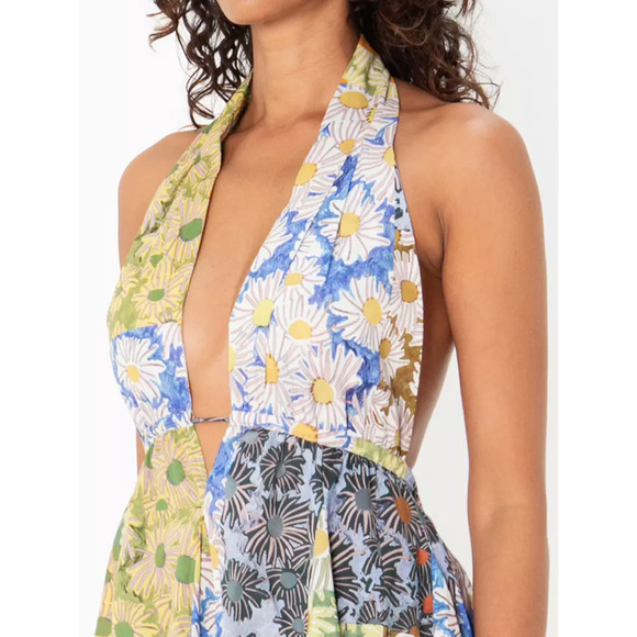 NWT ZARA PRINTED SHORT DRESS SIZE XL Halter Neck 100% Cotton - Picture 3 of 11